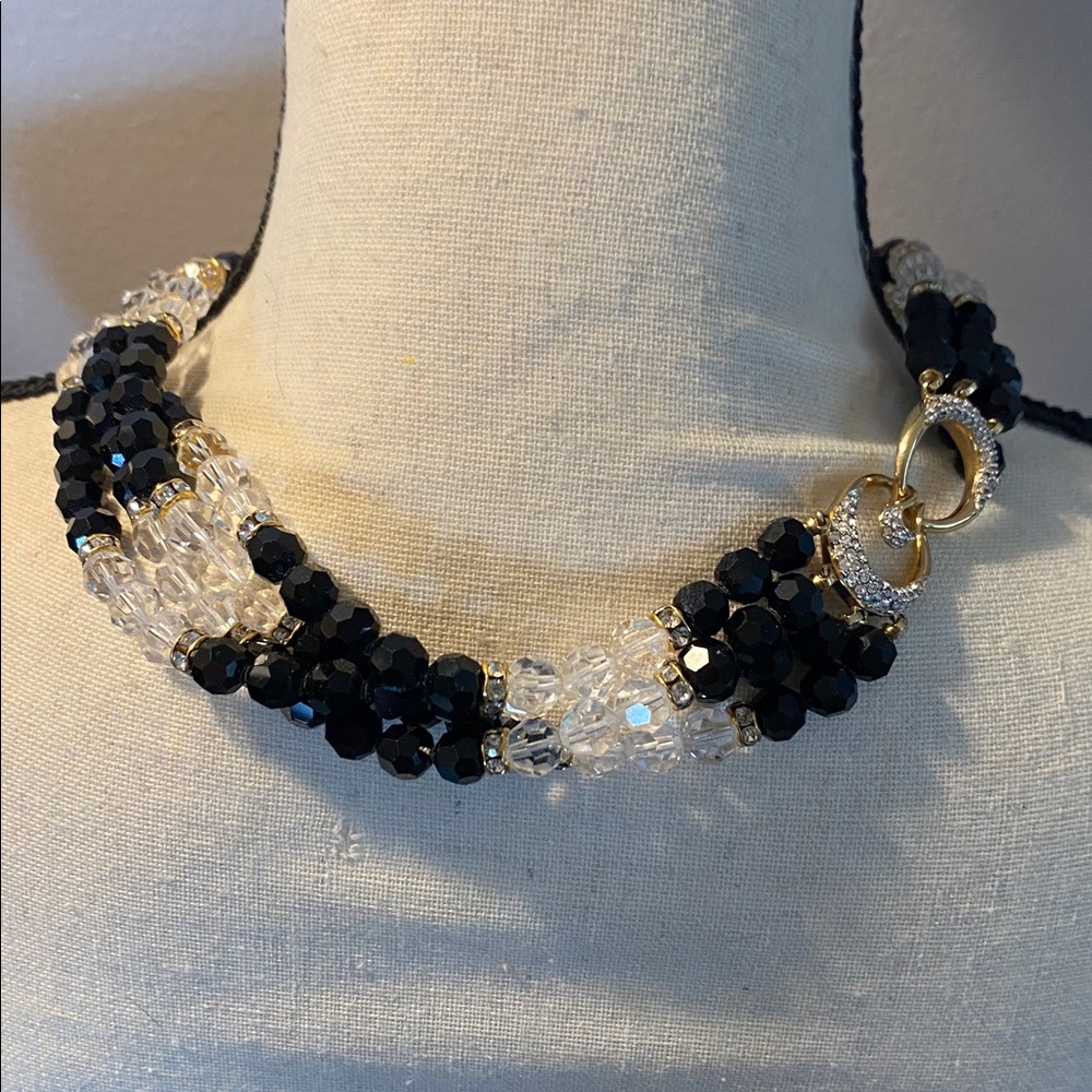 Swarovski RARE 1980s four strands Black and Clear Crystal Necklace